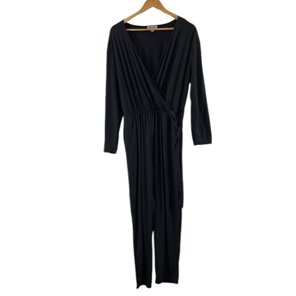 Prologue Black Long Sleeve Jumpsuit Deep‎ V-neck. Front tie. Soft/Stretch